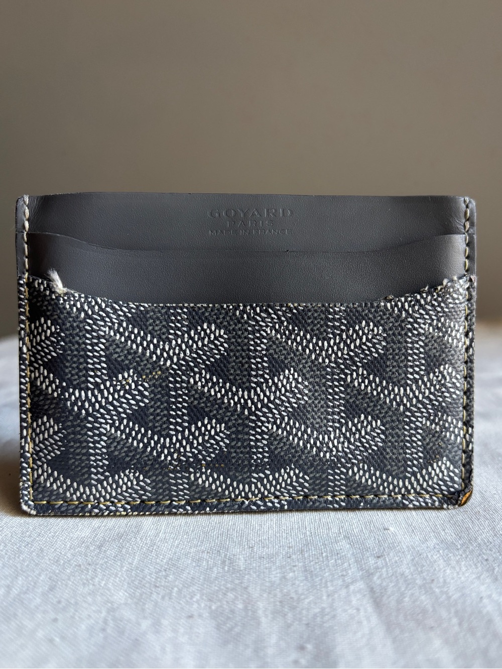 Authenticated Goyard Saint-Sulpice Card Wallet Gray Yellow